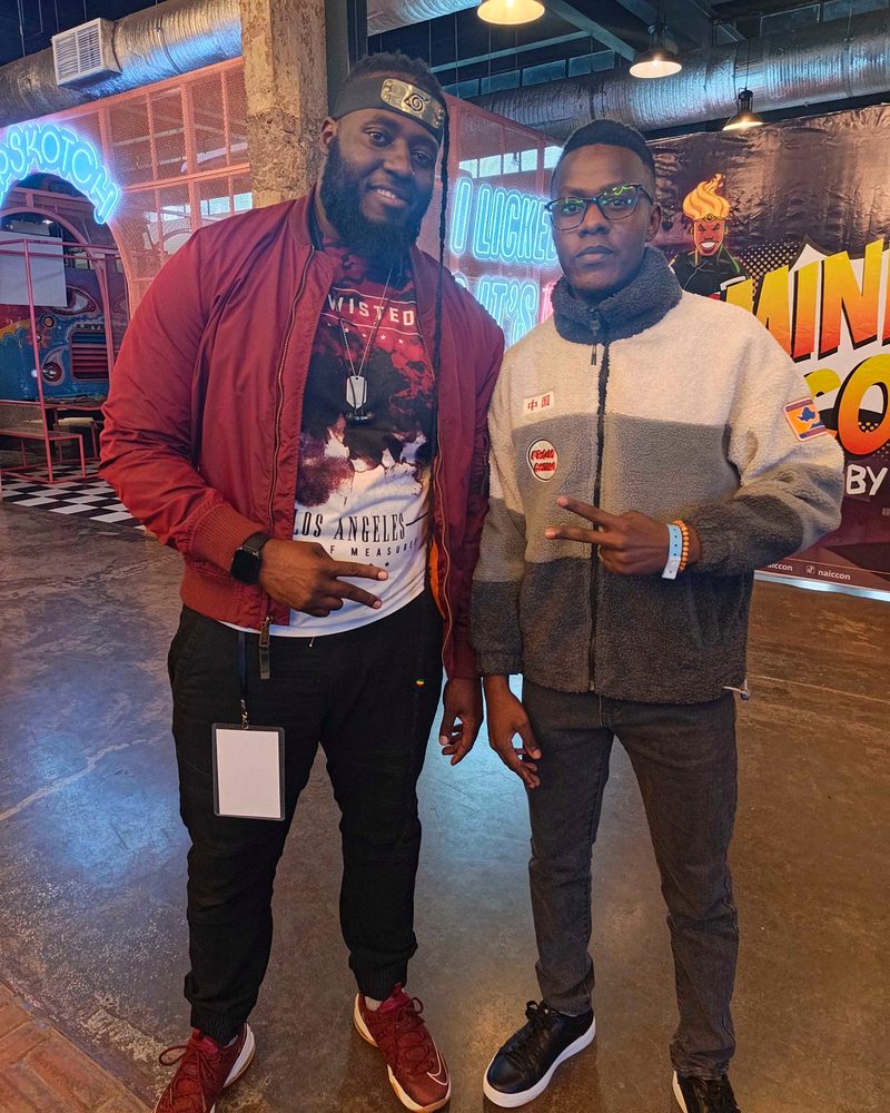 Michael Wambua Nzisa, founder of Manyatta Influence, with Brian the Beast at NAICCON at Nairobi Street Kitchen